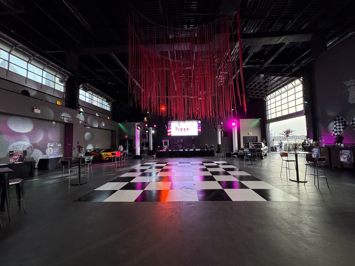 Lamborghini car show with LED curtain + checkered floor